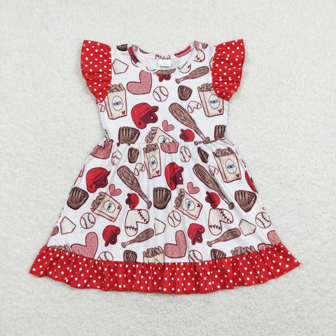 GSD0708 Baseball Love Red Dots Girls Dress