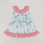 GSD0722 Flower Rose Bow Pink Girls Dress