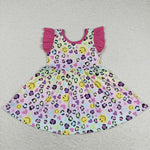 GSD0726 Leopard Smiley face Purple Girls Dress
