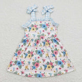 GSD0803 Flower Blue Plaid Girls Dress