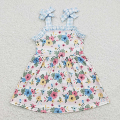 GSD0803 Flower Blue Plaid Girls Dress
