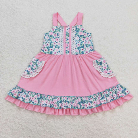 GSD0807 Flower Pink Pockets Girls Dress