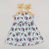 GSD0824 Flower Yellow Plaid Girls Dress