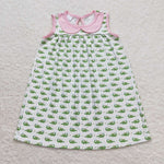 GSD0840 Crocodile Green Pink Girls Dress