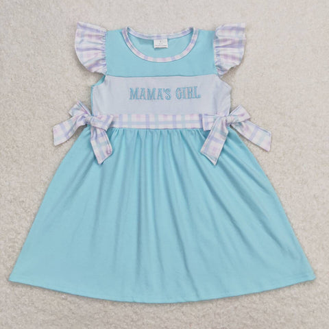 GSD0848 Embroidery MAMA'S GIRL Plaid Bow Green Girls Dress