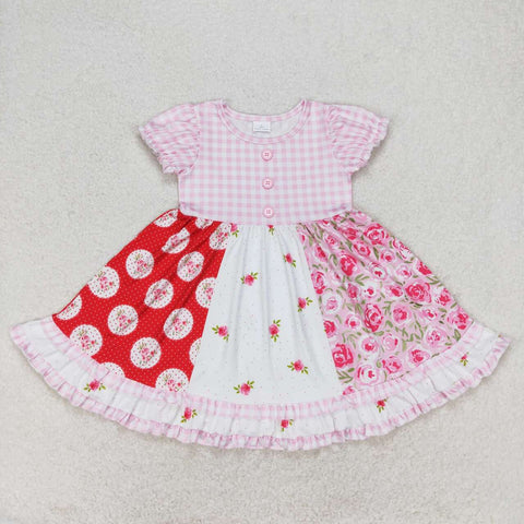 GSD0887 Flower Pink Plaid Girls Dress