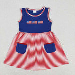 GSD0930 Embroidery USA Flag Stripe Girls Dress