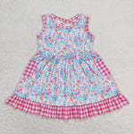 GSD0950 Flower Pink Plaid Girls Dress