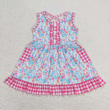 GSD0950 Flower Pink Plaid Girls Dress