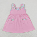 GSD0961 Flower Pink Bow Girls Dress