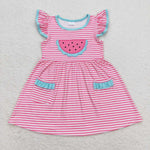 GSD0964 Embroidery Watermelon Stripe Girls Dress