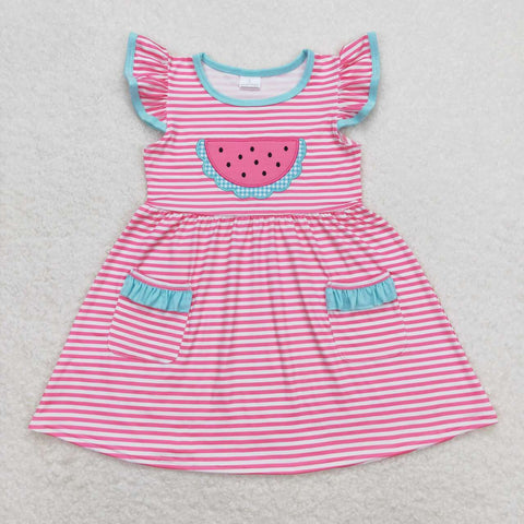 GSD0964 Embroidery Watermelon Stripe Girls Dress