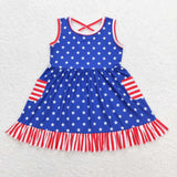 GSD0976 Blue Star Red Stripe Girls Dress