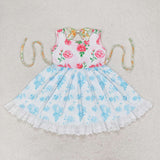 GSD0987 Flower Rose Pink Sky Blue Girls Dress