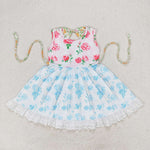 GSD0987 Flower Rose Pink Sky Blue Girls Dress