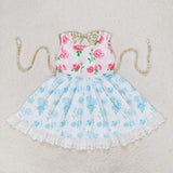 GSD0987 Flower Rose Pink Sky Blue Girls Dress