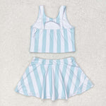 GSD0990 Blue Stripe Skort Girls Swimsuit