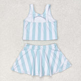 GSD0990 Blue Stripe Skort Girls Swimsuit