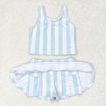 GSD0990 Blue Stripe Skort Girls Swimsuit