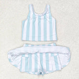 GSD0990 Blue Stripe Skort Girls Swimsuit