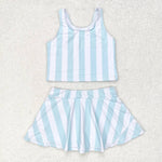 GSD0990 Blue Stripe Skort Girls Swimsuit