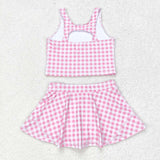 GSD0992 Pink Plaid Skort Girls Swimsuit