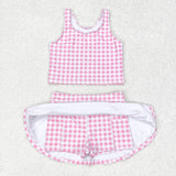 GSD0992 Pink Plaid Skort Girls Swimsuit