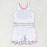 GSD0992 Pink Plaid Skort Girls Swimsuit