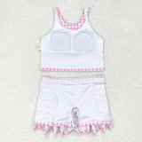 GSD0992 Pink Plaid Skort Girls Swimsuit