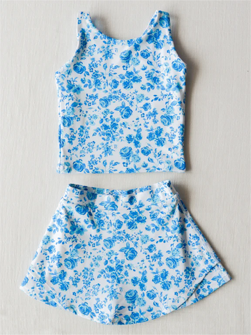 Preorder 03.12 GSD0995 Flower Blue Skirt Girl's Set