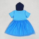 GSD0997 Cartoon Blue Dog Hoodie Tulle Girls Dress