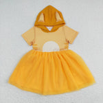 GSD0998 Cartoon Blue Dog Hoodie Tulle Orange Girls Dress