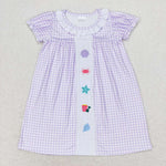 GSD1021 Embroidery Ocean Purple Plaid Girls Dress