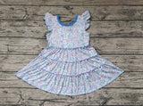 GSD1043 Flower Floral Blue Girls Dress