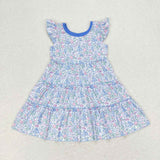 GSD1043 Flower Floral Blue Girls Dress