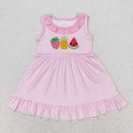 GSD1055 Embroidery Fruit Pink Stripe Girls Dress