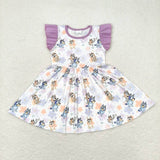 GSD1079 Cartoon Blue Dog Purple Girls Dress