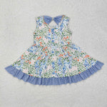 GSD1086 Flower Blue Dots Girls Dress