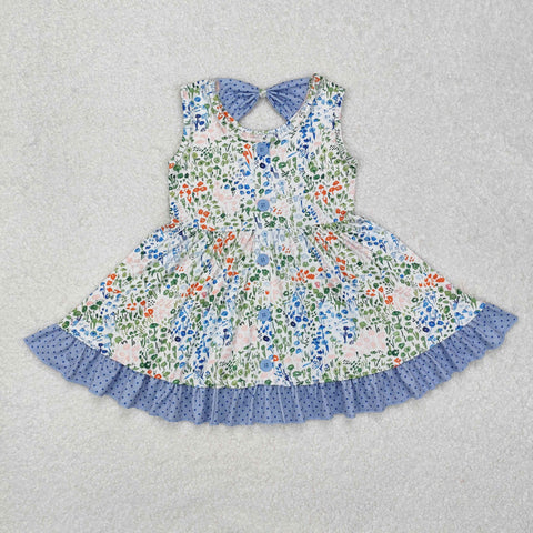 GSD1086 Flower Blue Dots Girls Dress