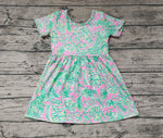 GSD1113 Summer Garden Flower Green Girls Dress