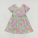 GSD1118 Summer Garden Flower Blue Pink Girls Dress