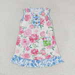 GSD1154 Flower Rose Blue Pockets Girls Dress