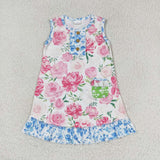 GSD1154 Flower Rose Blue Pockets Girls Dress