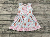 GSD1173 Cow Flower Pink Plaid Girls Dress