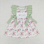 GSD1182 I LOVE DAD Green Flower Girls Dress