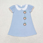 GSD1257 Embroidery Pumpkin Orange Blue Girls Dress