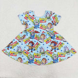 GSD1266 Cartoon Blue Dog Girls Dress