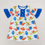 GSD1312 Cartoon Fish Blue Girls Dress