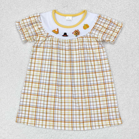 GSD1322 Embroidery Thanksgiving Turkey Girls Dress