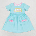 GSD1341 Back to school Bus Mint Girls Dress